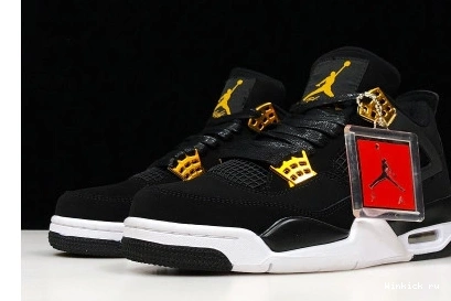 “ROYALTY” MENS JORDAN METALLIC GOLD-WHITE AIR 4 BLACK 1113